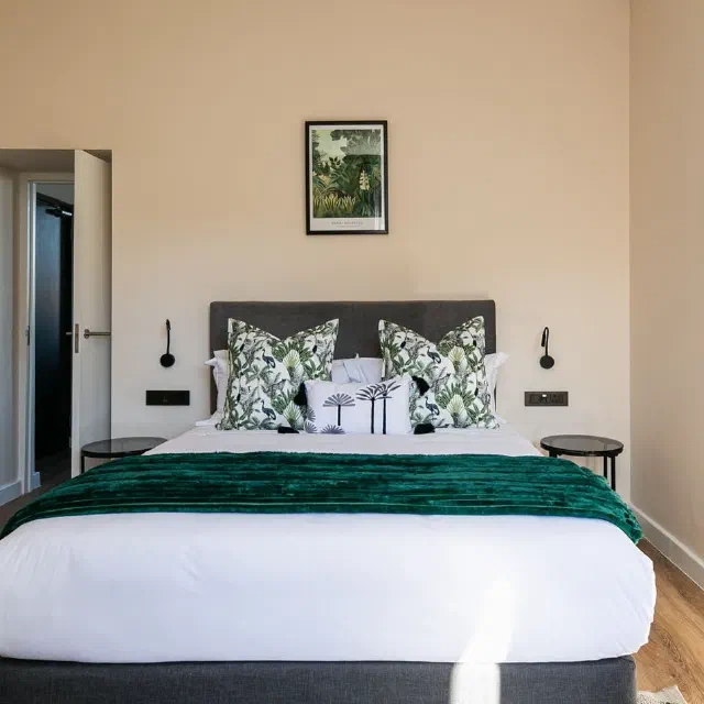 A styled bedroom in one of our apartments